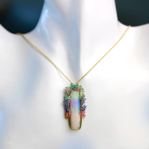 Long Queensland Pipe Opal Pendant with Fringe. 22k and 18k Gold. picture