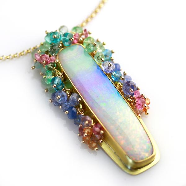 Long Queensland Pipe Opal Pendant with Fringe. 22k and 18k Gold. picture