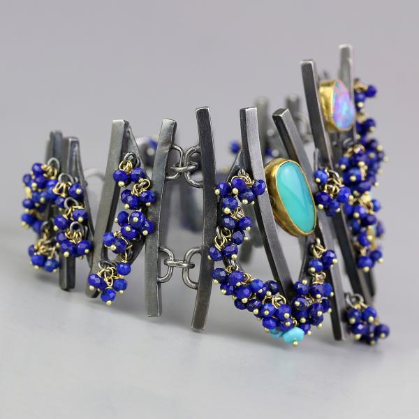 Sticks and Stones Cuff- Opals, Turquoise and Lapis. picture