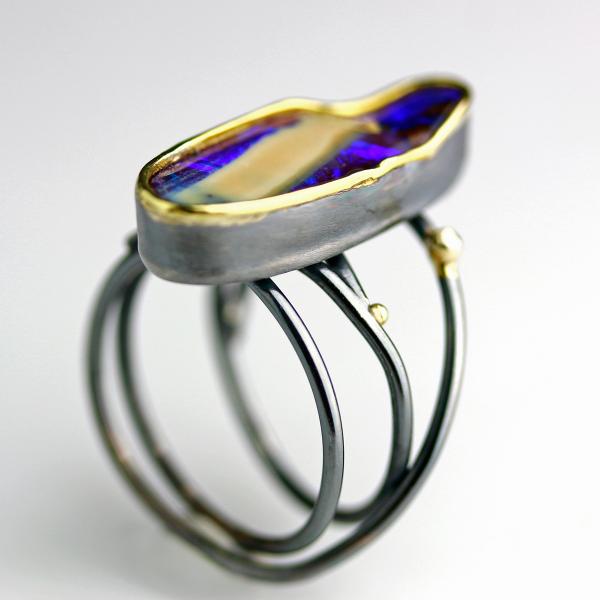 Vivid Violet Boulder Opal Ring with Swirled Band. Size 8 1/4. picture