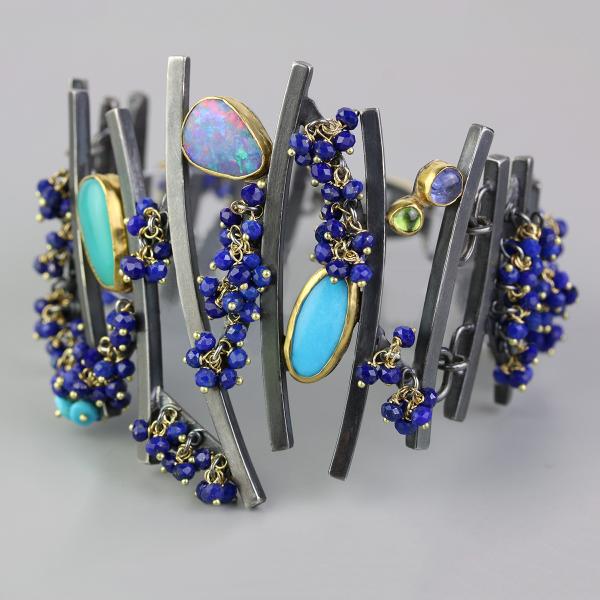Sticks and Stones Cuff- Opals, Turquoise and Lapis. picture