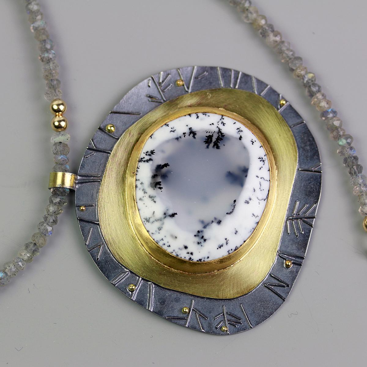 Dendritic Opal Necklace with Labradorite and Gold Forest Details picture