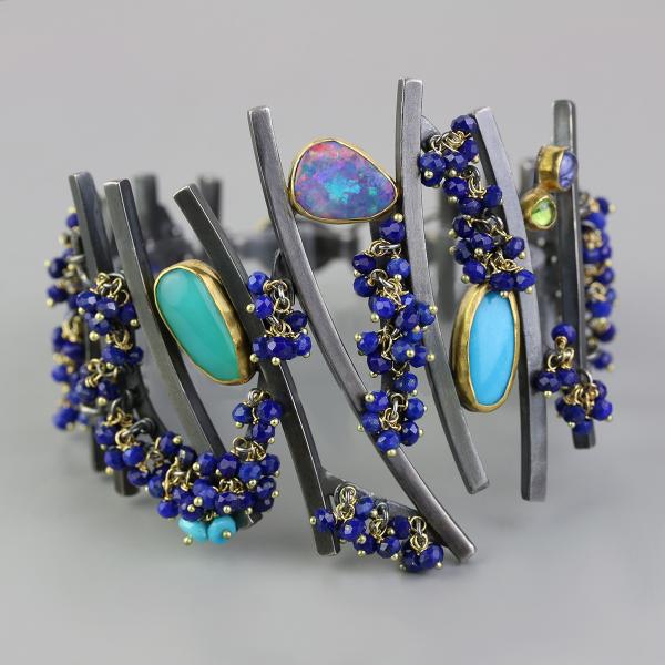 Sticks and Stones Cuff- Opals, Turquoise and Lapis. picture