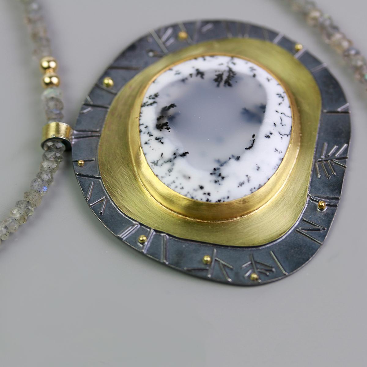 Dendritic Opal Necklace with Labradorite and Gold Forest Details picture