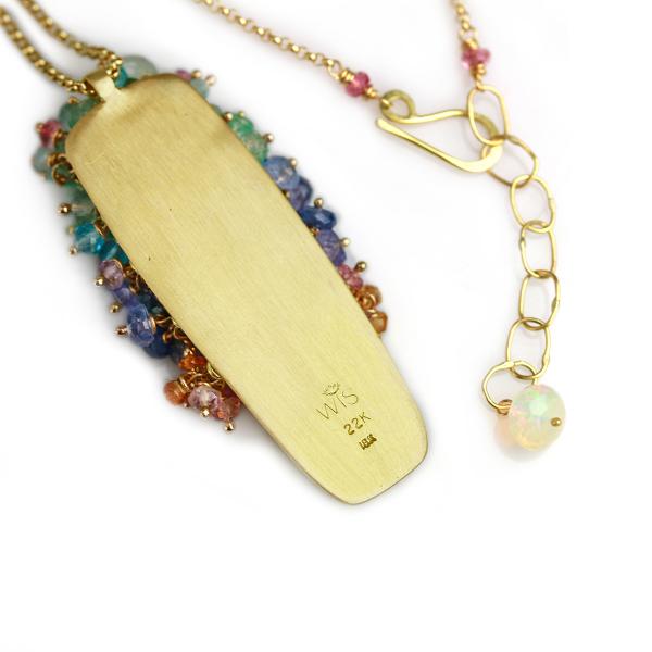 Long Queensland Pipe Opal Pendant with Fringe. 22k and 18k Gold. picture