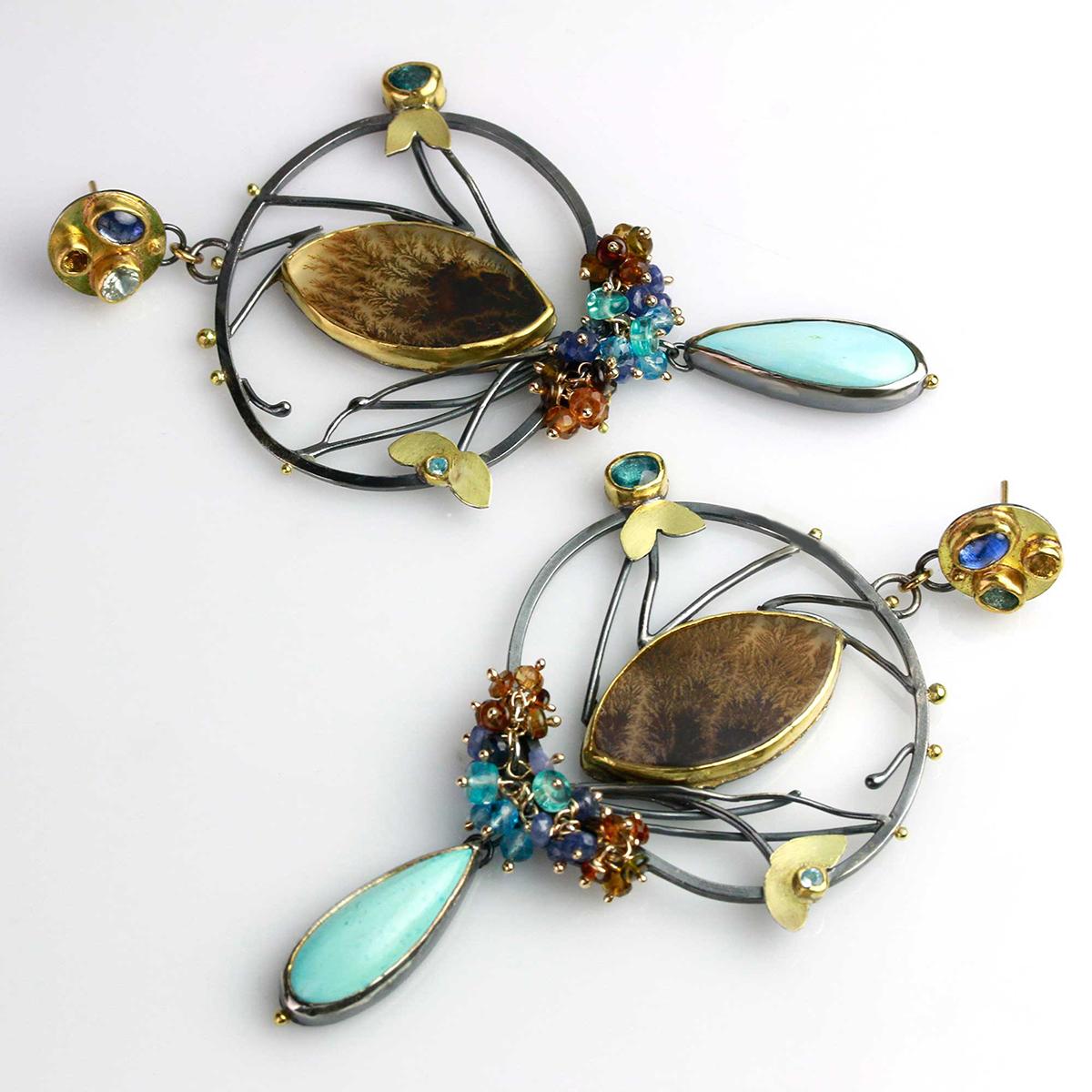 Dendrites, Graceful Vines and Turquoise Earrings picture