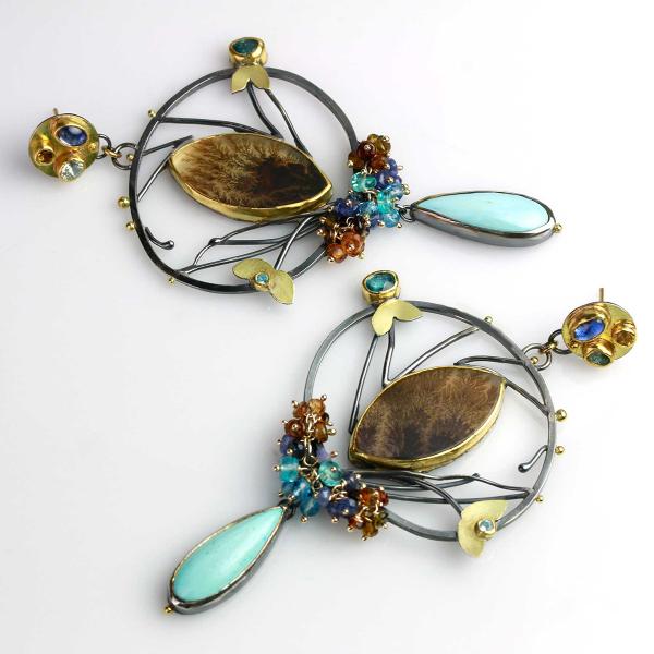 Dendrites, Graceful Vines and Turquoise Earrings picture