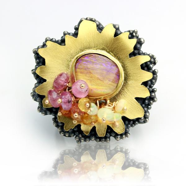 Rose and Gold Pipe Opal Daisy Ring. Size 8 1 /4. picture