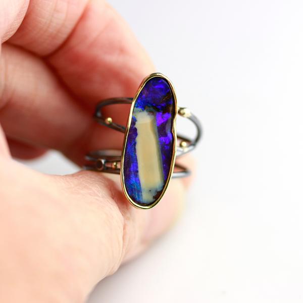 Vivid Violet Boulder Opal Ring with Swirled Band. Size 8 1/4. picture
