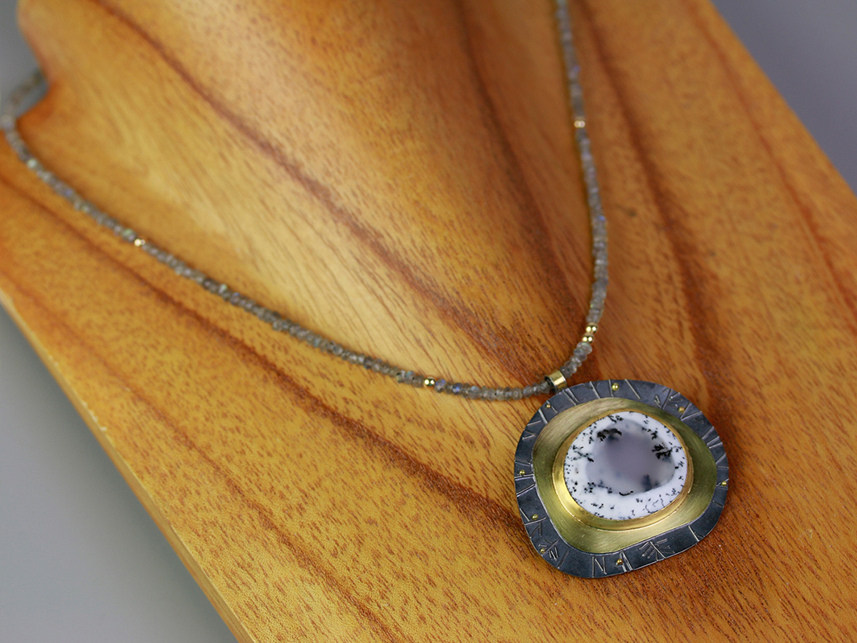 Dendritic Opal Necklace with Labradorite and Gold Forest Details picture