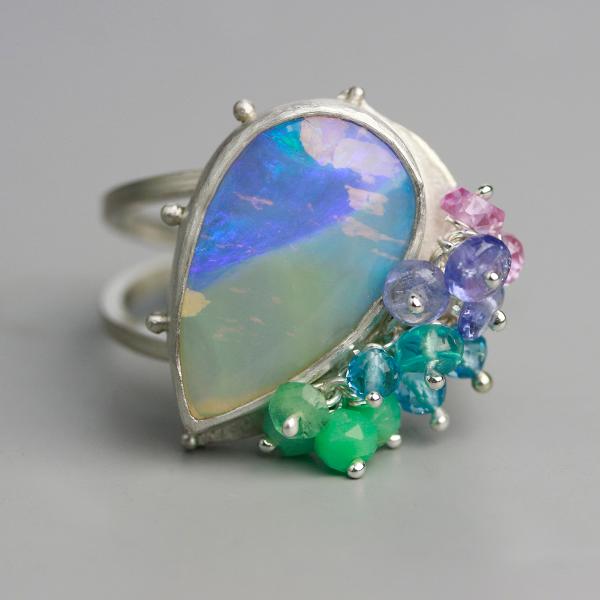 Mermaid Shades Boulder Crystal Opal Ring. Size 7 3/4. picture