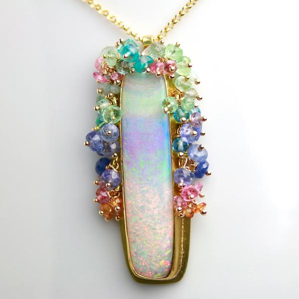 Long Queensland Pipe Opal Pendant with Fringe. 22k and 18k Gold. picture