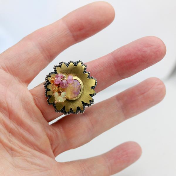 Rose and Gold Pipe Opal Daisy Ring. Size 8 1 /4. picture