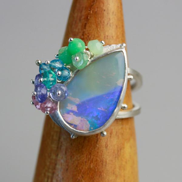 Mermaid Shades Boulder Crystal Opal Ring. Size 7 3/4. picture