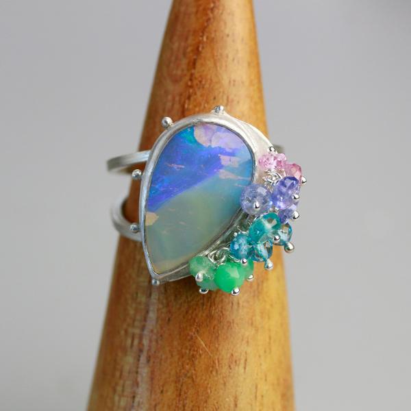 Mermaid Shades Boulder Crystal Opal Ring. Size 7 3/4. picture