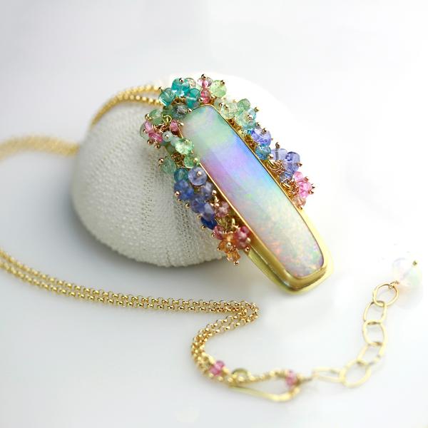 Long Queensland Pipe Opal Pendant with Fringe. 22k and 18k Gold. picture