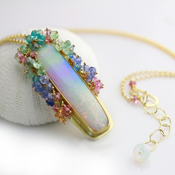 Long Queensland Pipe Opal Pendant with Fringe. 22k and 18k Gold. picture