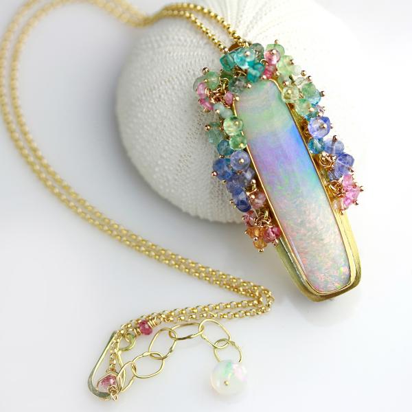 Long Queensland Pipe Opal Pendant with Fringe. 22k and 18k Gold. picture