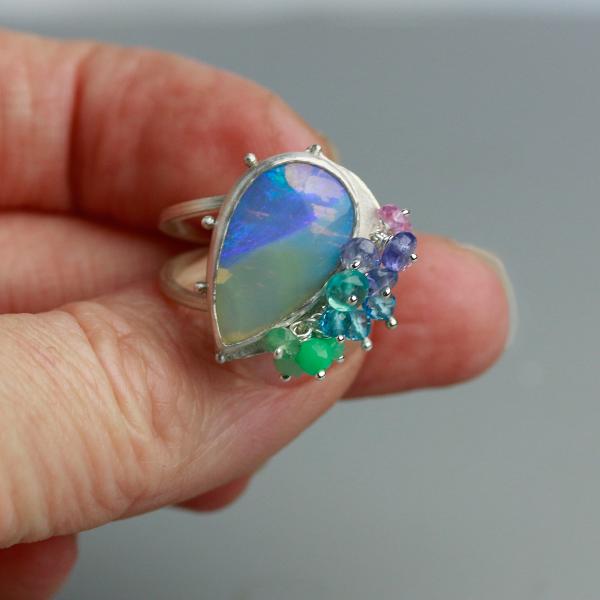 Mermaid Shades Boulder Crystal Opal Ring. Size 7 3/4. picture