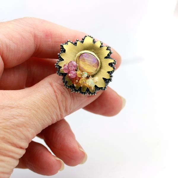 Rose and Gold Pipe Opal Daisy Ring. Size 8 1 /4. picture