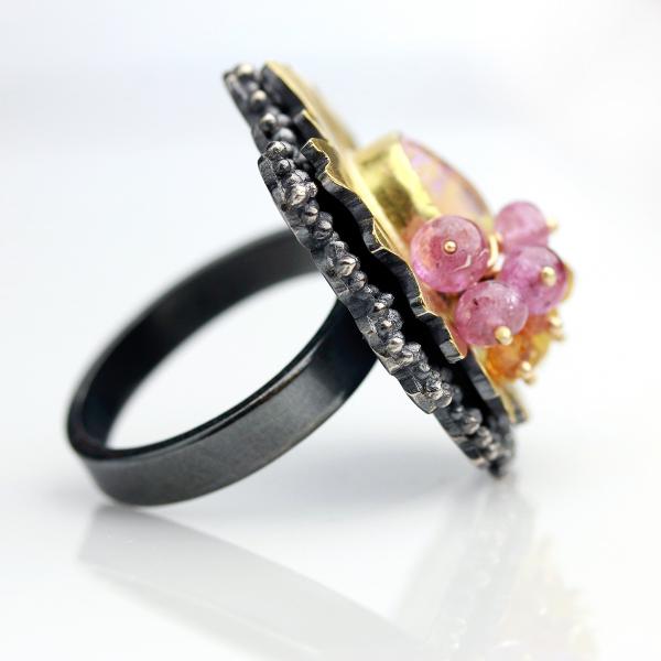 Rose and Gold Pipe Opal Daisy Ring. Size 8 1 /4. picture