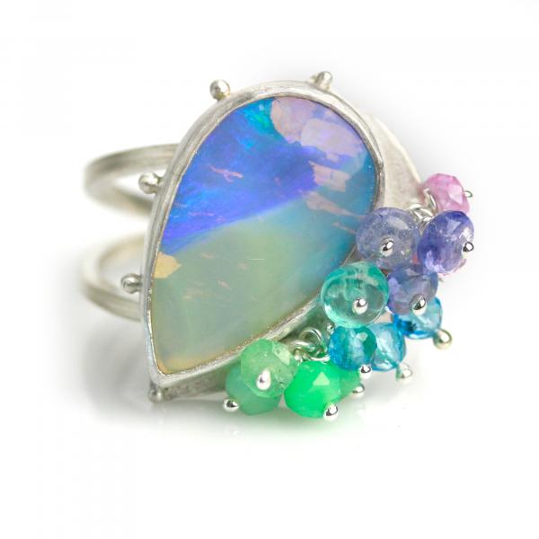 Mermaid Shades Boulder Crystal Opal Ring. Size 7 3/4. picture