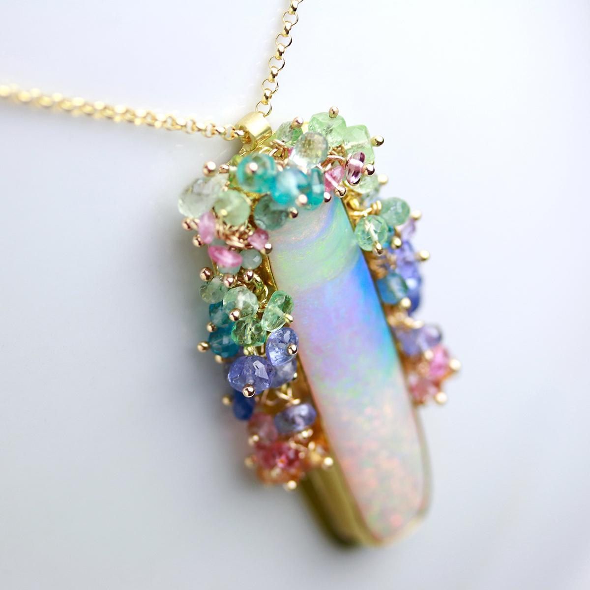 Long Queensland Pipe Opal Pendant with Fringe. 22k and 18k Gold. picture