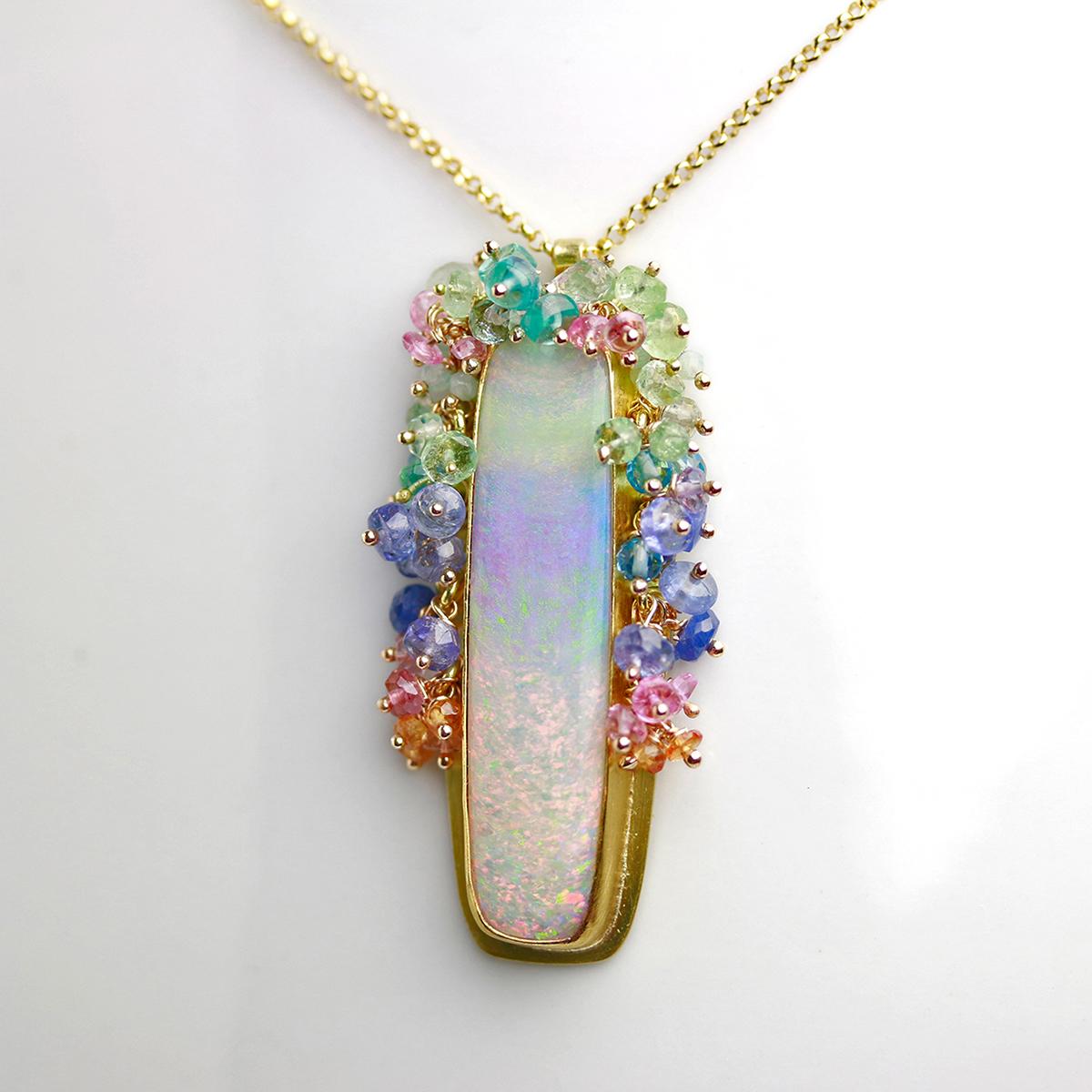 Long Queensland Pipe Opal Pendant with Fringe. 22k and 18k Gold. picture