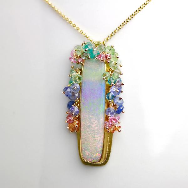 Long Queensland Pipe Opal Pendant with Fringe. 22k and 18k Gold. picture