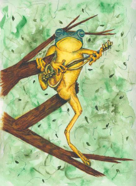 Tree Frog Playing a Victorian Key Guitar