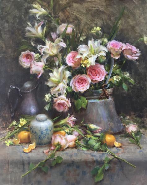 Ginger Jar with Roses and Lilies picture
