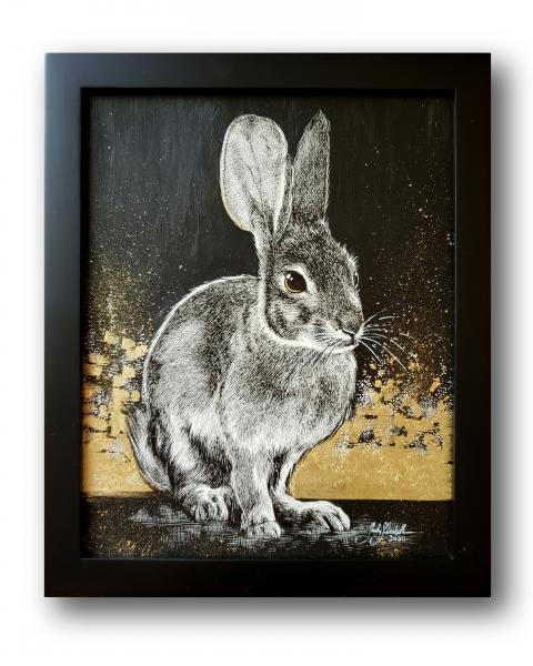 'Golden Cottontail' Ink Drawing + Gold-Leaf picture