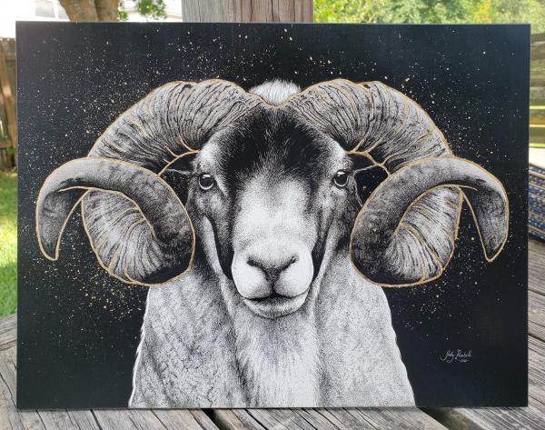 'Aries' Ink Drawing + Gold-Leaf picture