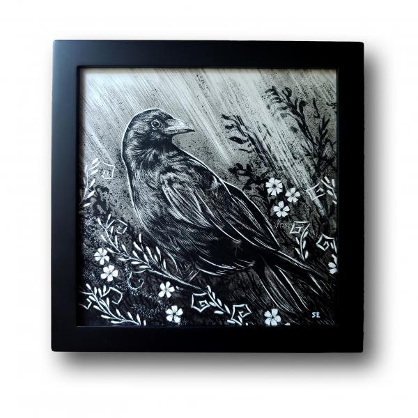 'Raven in Flowers'  Ink Drawing