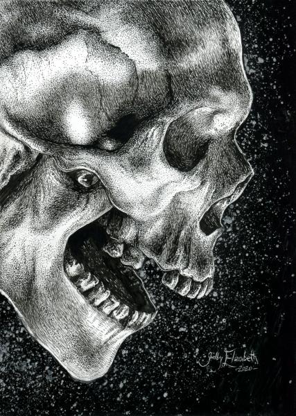 'Silver Splatter Skull' Ink Drawing picture