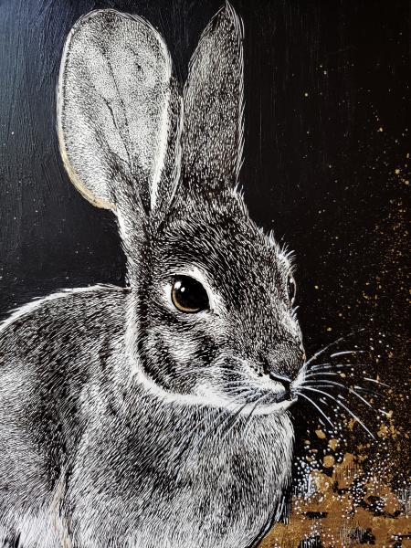 'Golden Cottontail' Ink Drawing + Gold-Leaf picture