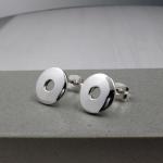 Small Off-Center Disc Sterling Silver Earrings With High Polished Silver Finish | Silver Post Earrings