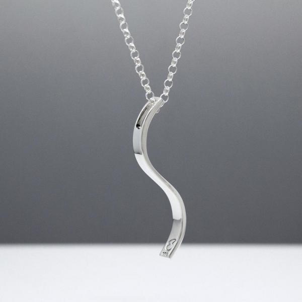 Small Three-Dimensional S Bar Sterling Silver Pendant With High Polished Silver Finish | Adjustable Silver Chain