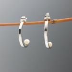 Small Half Silver Hoop And Fresh Water Pearl With High Polished Silver Finish | Silver Post Earrings