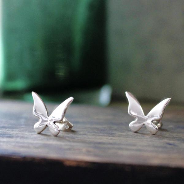 Small Queen Butterfly Sterling Silver Earrings With High Polished Silver Finish | Silver Post Earrings picture