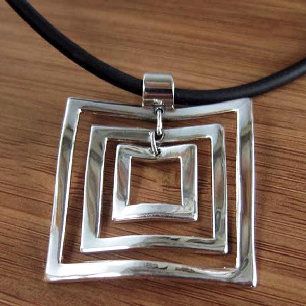 AYA Square Sterling Silver Pendant | High Polished Finish | Adjustable Silver Chain picture