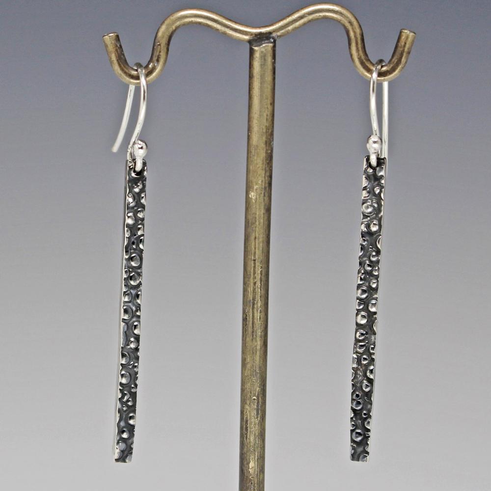 Slab Dotted Sterling Silver Earrings With Oxidized Silver Finish | French Wire Silver Earrings picture