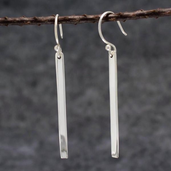 Slab Sterling Silver Earrings With High Polished Silver Finish | French Wire Silver Earrings picture