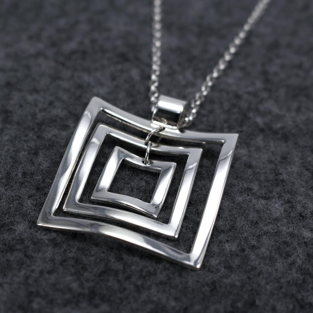 AYA Square Sterling Silver Pendant | High Polished Finish | Adjustable Silver Chain picture