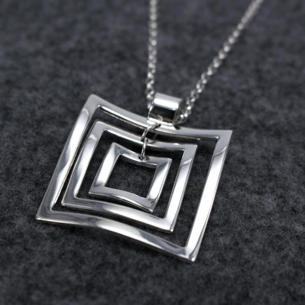 AYA Square Sterling Silver Pendant | High Polished Finish | Adjustable Silver Chain picture