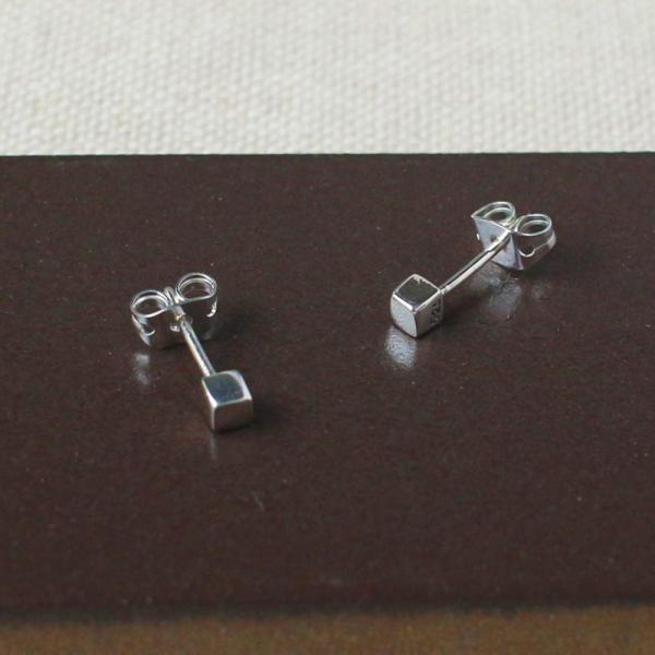 Tiny Cube Sterling Silver Earrings With High Polished Silver Finish | Silver Post Earrings picture