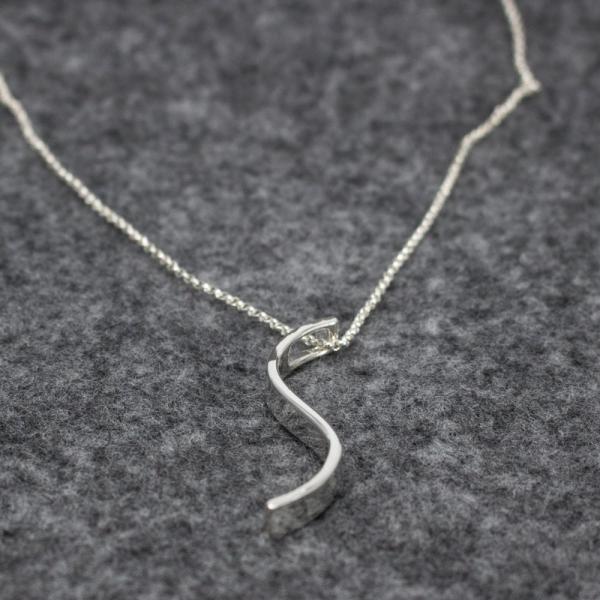 Small Three-Dimensional S Bar Sterling Silver Pendant With High Polished Silver Finish | Adjustable Silver Chain picture