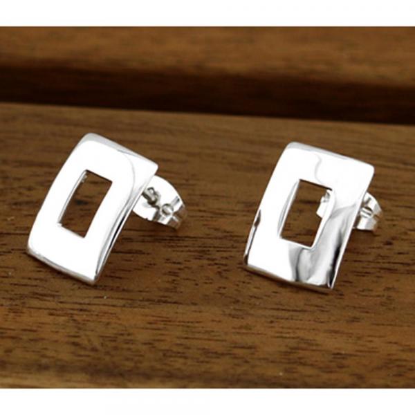 Small Off-Center Rectangle Sterling Silver Earrings With High Polished Silver Finish | Silver Post Earrings picture