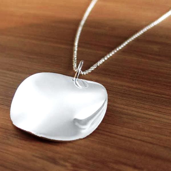 Lucilla Disc Sterling Silver Pendant With High Polished Sterling Silver Wave | Adjustable Silver Chain picture