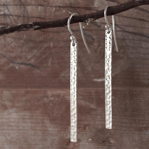 Slab Sterling Silver Earrings With Hammered Silver Finish | French Wire Silver Earrings picture